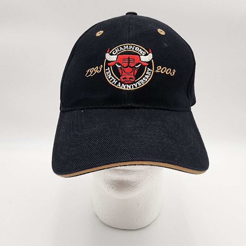 Chicago Bulls 10th Anniversary Champions Baseball Cap Hat Black VTG 1992-2003